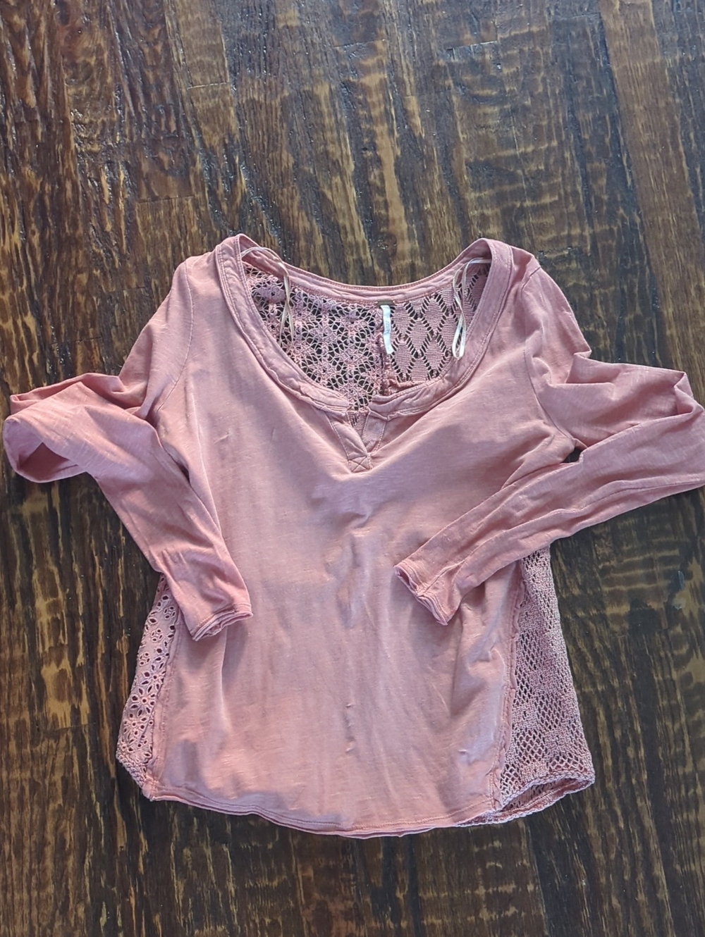 Free People Crochet-Back Long Sleeve Top - Dusty Rose
